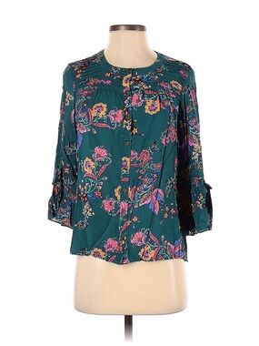 Maeve by Anthropologie - Floral Peasant Blouse - Teal Green
